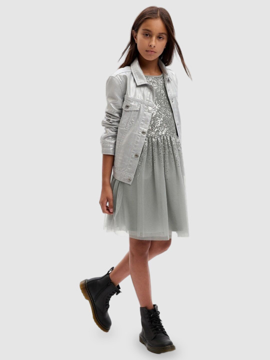 GAP Girls Embellished Sleeveless Fit & Flare Pure Cotton Dress