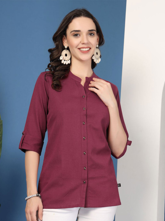 Pistaa Women Roll-Up Sleeve Pure Cotton Straight Kurti