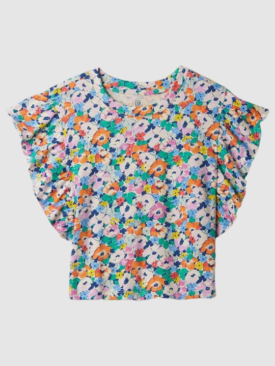 GAP Girls All Over Floral Printed Ruffle Sleeves Top