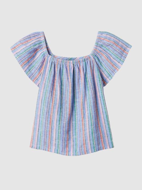 GAP Girls Striped Flutter Sleeves Regular Top