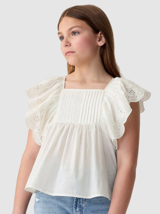 GAP Girls Self Design Short Flutter Sleeves Schiffli Empire Top