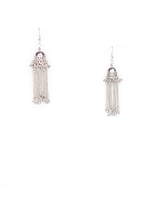ZURIKRISHA 925 Sterling Silver-Plated Artificial Beads Beaded Tasseled Dome Shaped Jhumkas
