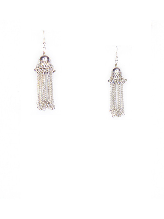 ZURIKRISHA Silver-Plated Ghungroo Studded Dome Shaped Jhumkas