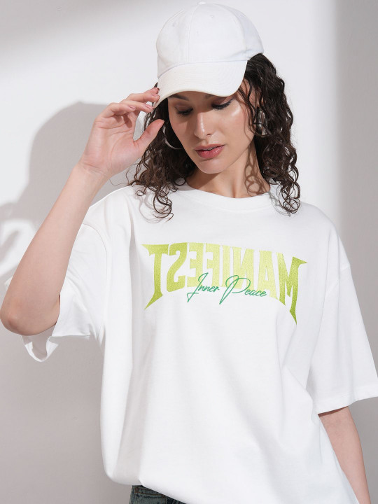 Basics By Tokyo Talkies Women Drop-Shoulder Sleeves Oversized T-shirt
