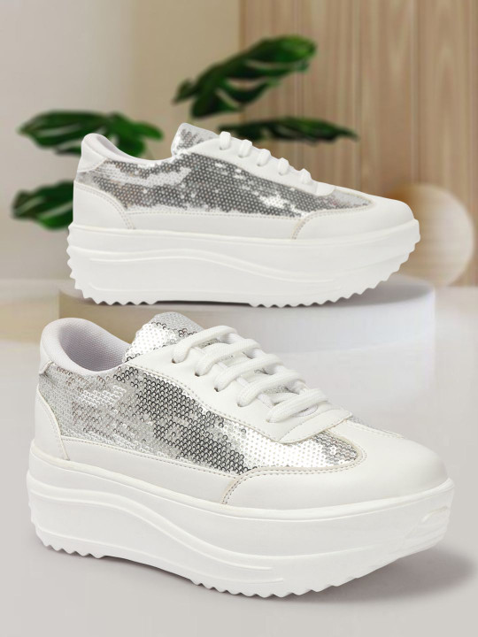 VENDOZ Women Colourblocked Western Embellished Lightweight Lace-Ups Sneakers