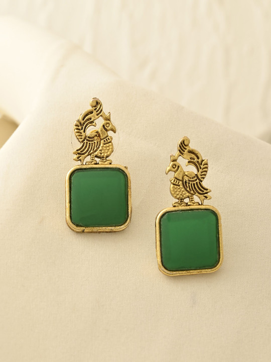 STYYO Silver-Plated Artificial Stones Peacock Shaped Drop Earrings