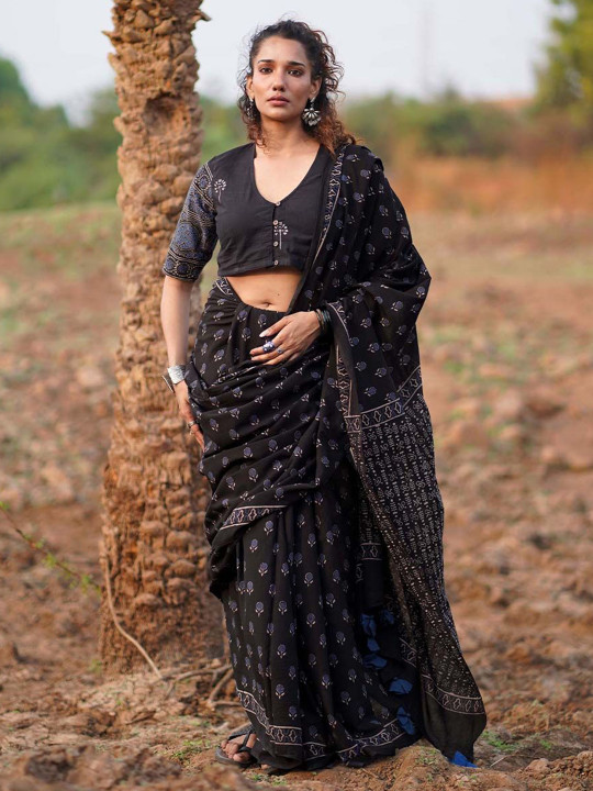 Chidiyaa Women WWB Quiet Eclipse Blockprinted Cotton Blouse
