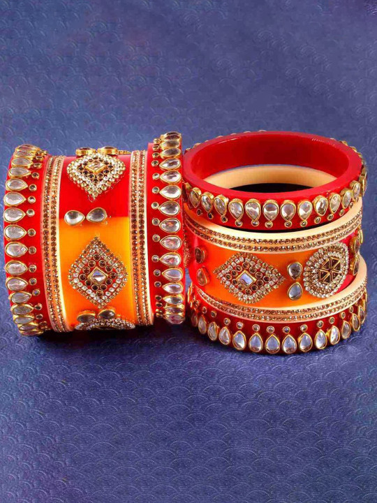 Zindura Set Of 2 Gold-Plated Stone Studded Chuda Bangles