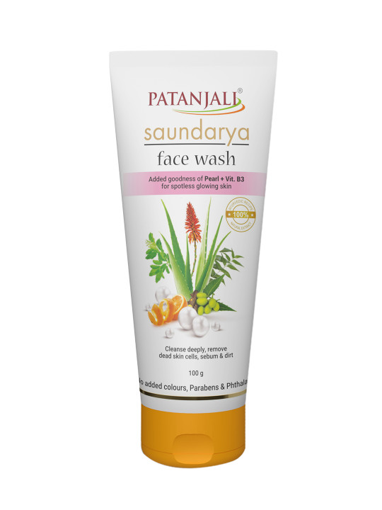 Patanjali Saundarya Face Wash with Pearl & Vitamin B3 for Spotless Glowing Skin - 100 g