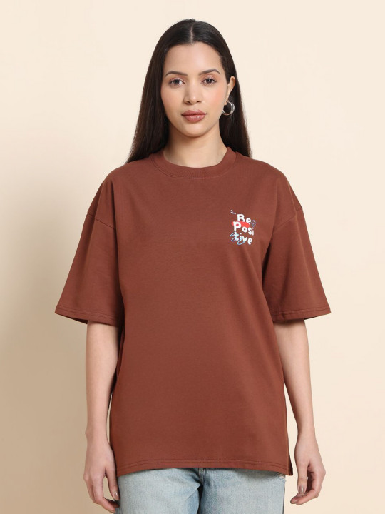 Clevion Be Positive Typography Round Neck Oversized T-shirt