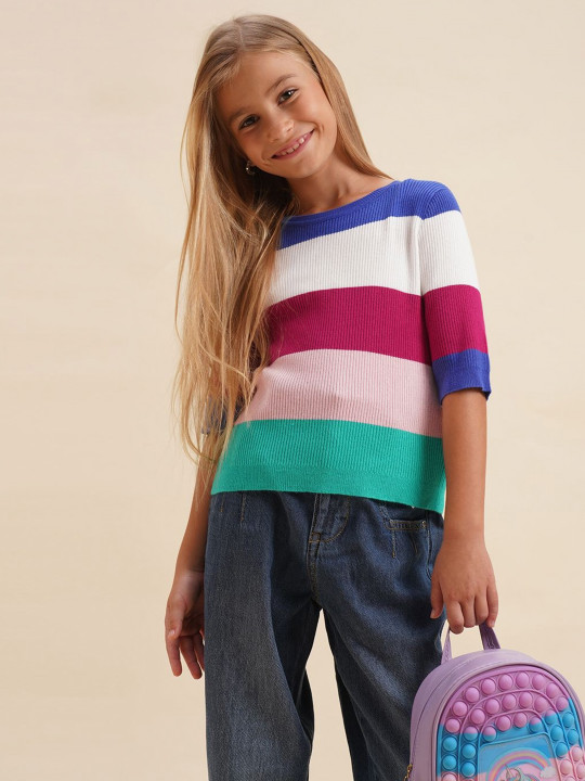 Vero Moda Girls Colourblocked Slim Fit T-shirt