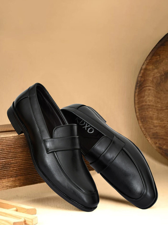 RDXO Men Solid Square Toe Slip-On Leather Loafers