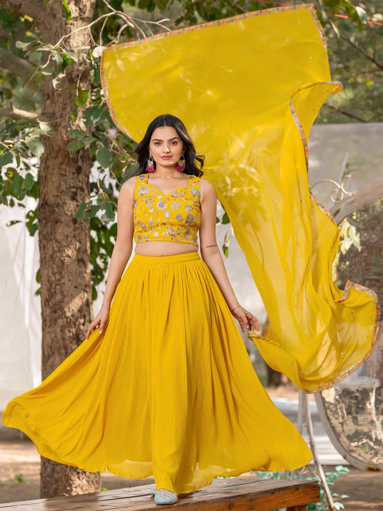 TextileNow Floral Embroidered Sequinned Ready to Wear Lehenga With Blouse & Dupatta