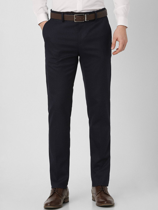 Peter England Men Checked Slim Fit Formal Trousers