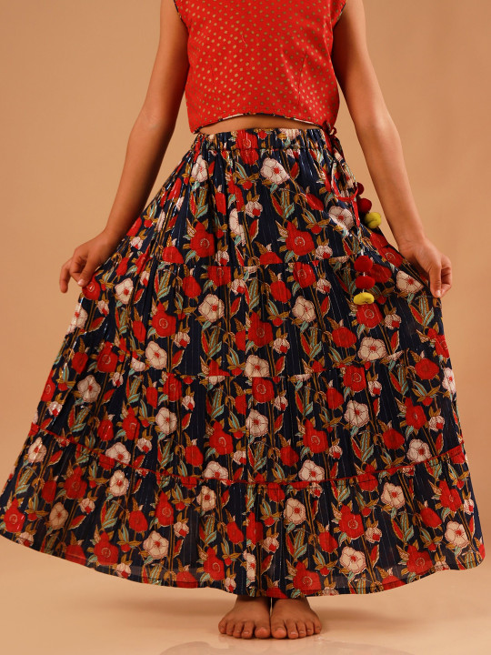 Sangria Girls Printed Pure Cotton Maxi Skirt