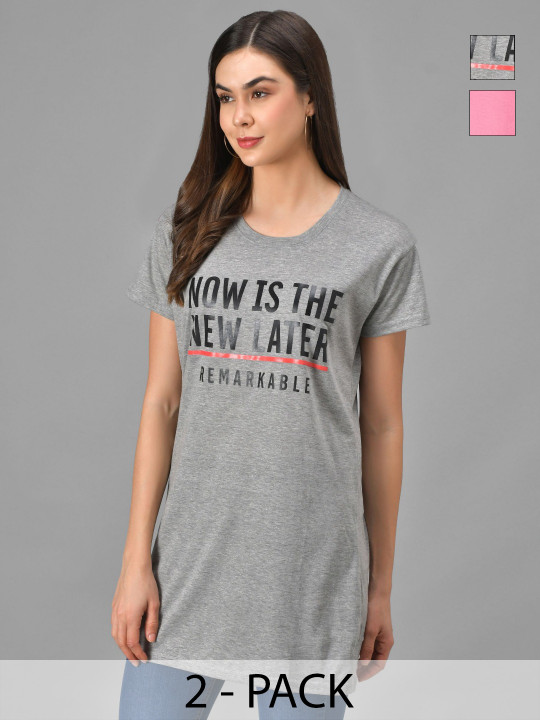 Christy World Women 2 Printed Extended Sleeves T-shirt