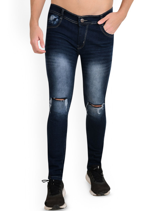 LINARIA Men Classic Slim Fit Slash Knee Light Fade Jeans
