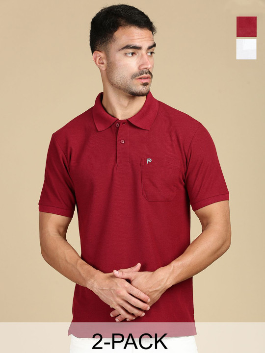 LUX PARKER Men Pack of 2 Anti Odour Solid Polo Collar Cotton T-shirts