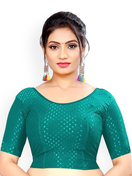 SS Sanket Synthetics Women Woven Design Round Neck Half Sleeves Slip On Saree Blouse