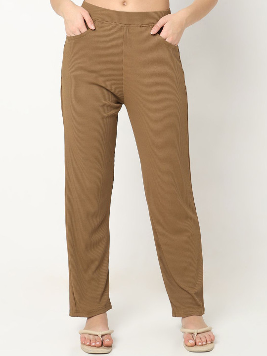 Smarty Pants Women Straight-Fit Cotton Ribbed Lounge Pants