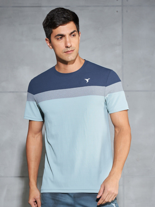 Technosport Men Colourblocked Antimicrobial Pockets Slim Fit Sports T-shirt with MATPIQ