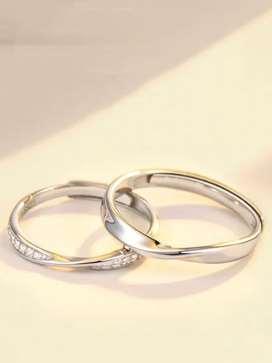 Ringzinnie Set Of 2 Silver Plated Crystal Studded Adjustable Couple Finger Rings
