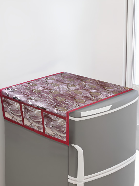 Dakshya Industries Maroon & Grey Floral Printed Fridge Cover