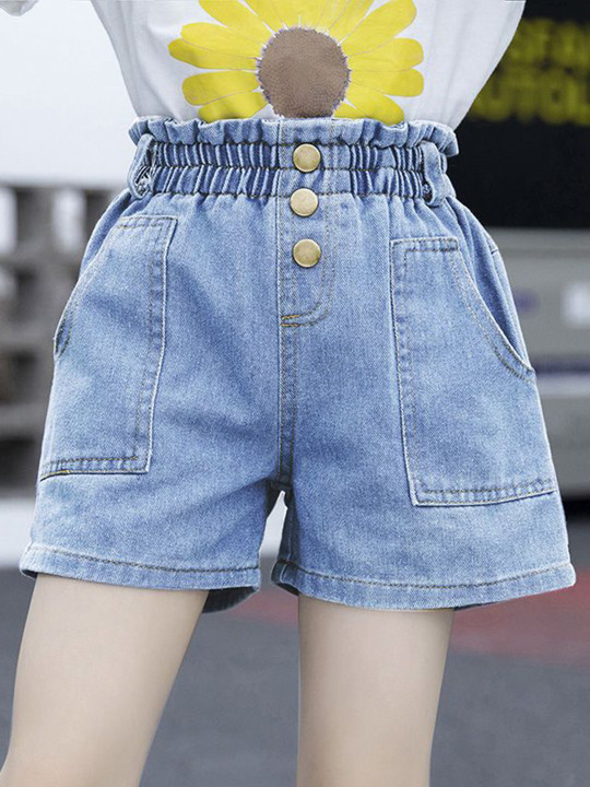 YK Girls Washed Denim Shorts Technology