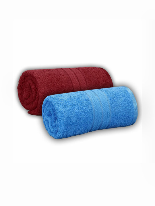 Dollar Maroon Solid Cotton 600GSM Super Soft 2PCs Adult Regular Bath Towel-30x59In