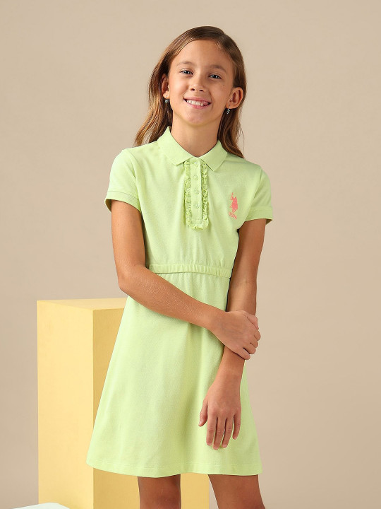 U.S. Polo Assn. Kids Girls Shirt Collar A-Line Above Knee Dress