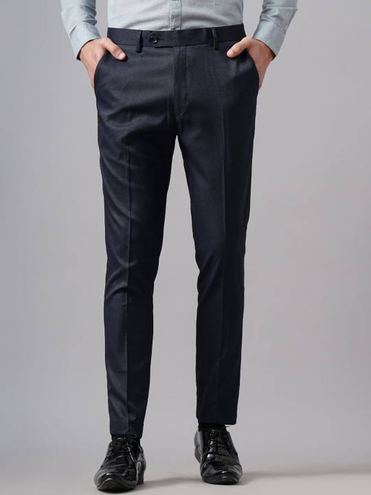 THE BEETEL HOUSE Men Textured Slim Fit Formal Trousers