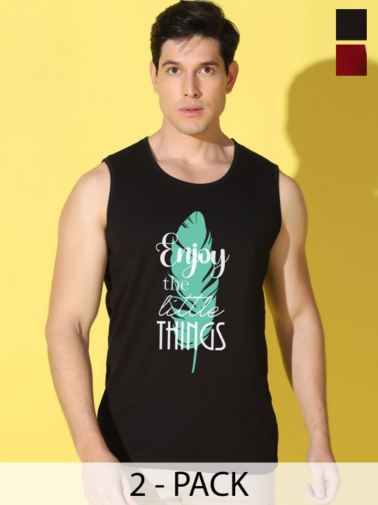 WOOSTRO Men Pack Of 2 Printed Super Combed Cotton Antimicrobial Gym Vests