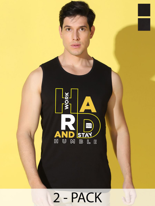 WOOSTRO Men Pack Of 2 Printed Cotton Gym Vests