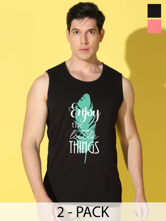 WOOSTRO Men Pack Of 2 Printed Cotton Gym Vests
