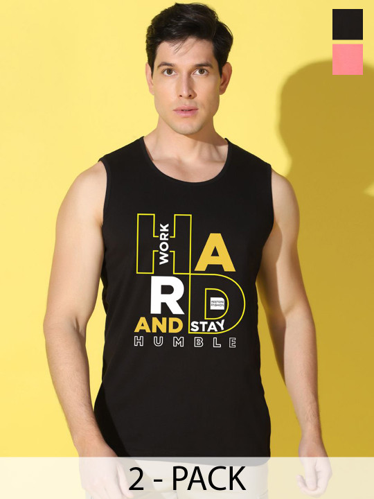 WOOSTRO Pack Of 2 Printed Combo Cotton Gym Vests