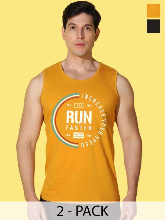 WOOSTRO Men Pack Of 2 Printed Combed Cotton Gym Vests
