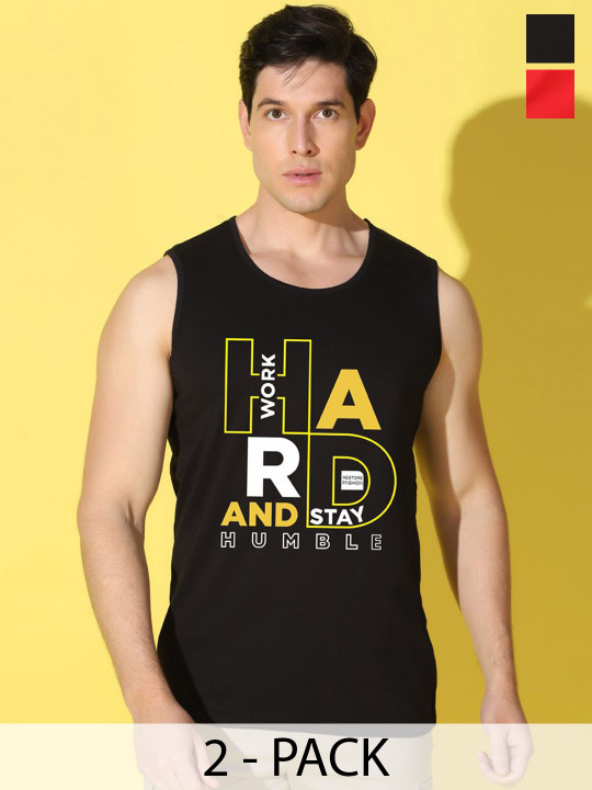 WOOSTRO Men Pack Of 2 Printed Cotton Gym Vests