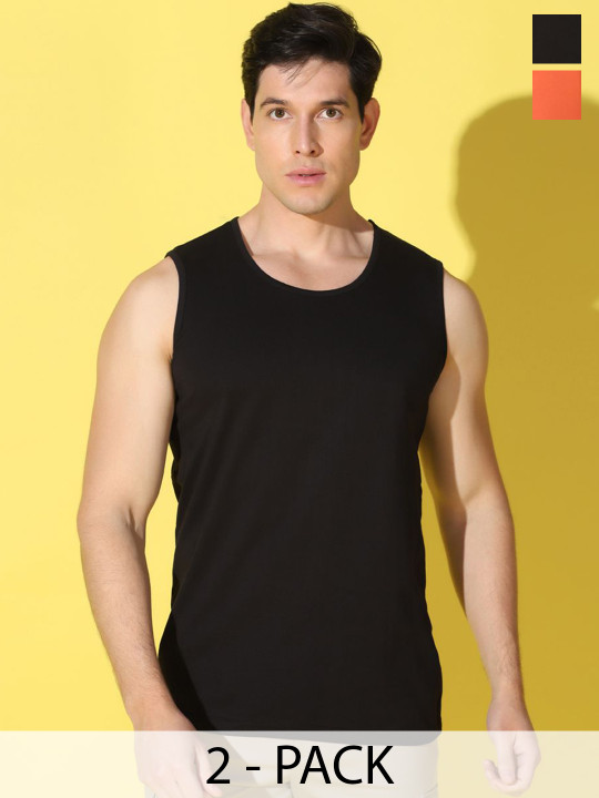 WOOSTRO Men Pack Of 2 Printed Super Combed Cotton Gym Vests