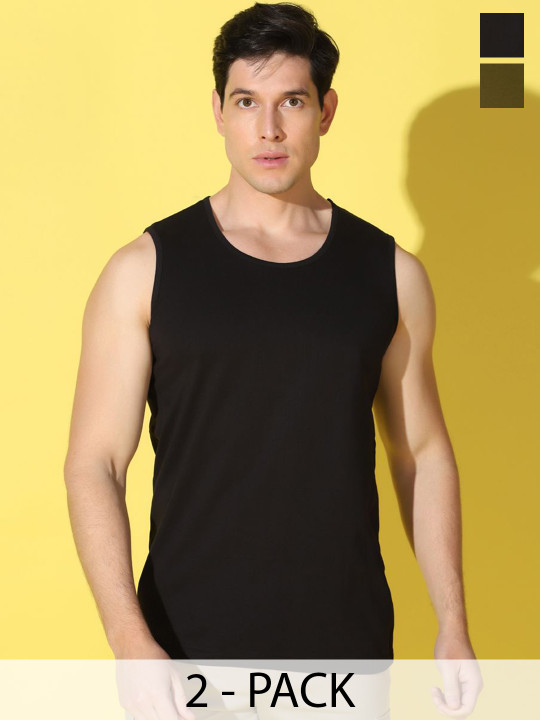 WOOSTRO Men Pack Of 2 Printed Pure Cotton Assorted Gym Innerwear Vests