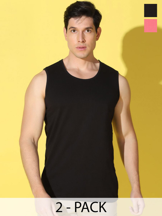 WOOSTRO Men Pack Of 2 Printed Super Combed Cotton Gym Vests