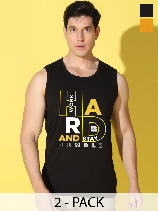 WOOSTRO Men Pack Of 2 Printed Pure Cotton Assorted Gym Innerwear Vests