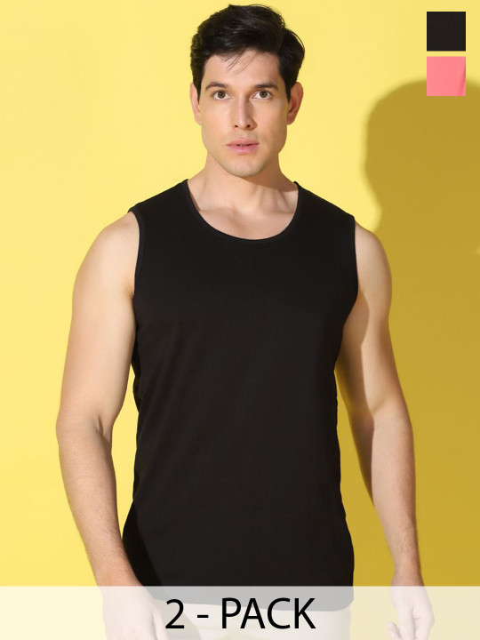 WOOSTRO Pack Of 2 Printed Super Combed Cotton Gym Vests