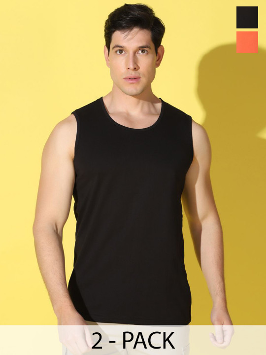 WOOSTRO Men Pack Of 2 Printed Super Combed Cotton Gym Vests