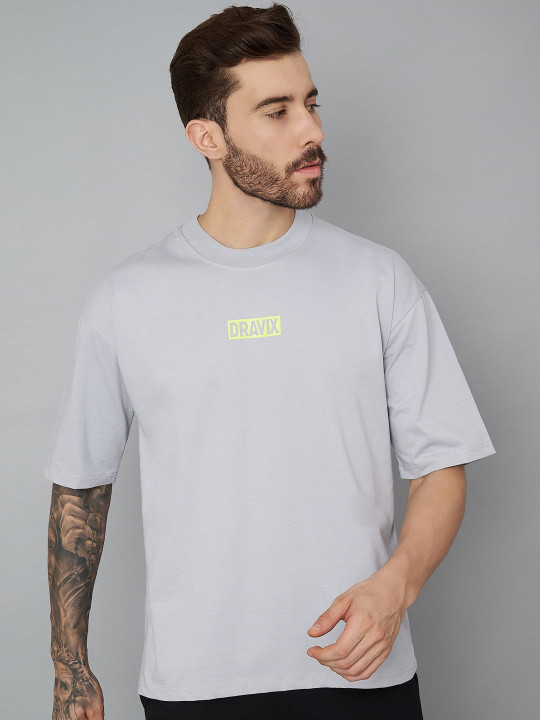 Dravix Men Typography Printed Round Neck Cotton Oversized T-shirt