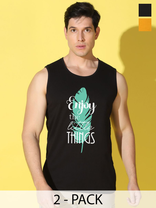 WOOSTRO Pack Of 2 Printed Combo Cotton Gym Vests