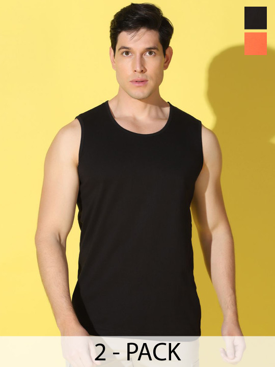 WOOSTRO Men Pack Of 2 Printed Super Combed Cotton Antimicrobial Gym Vests