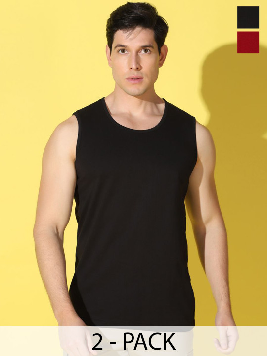 WOOSTRO Pack Of 2 Super Combed Cotton Gym Vests