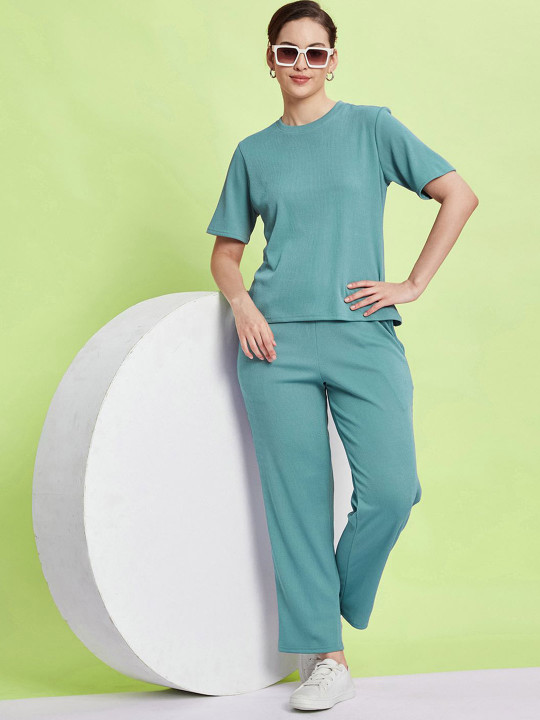 Selvia Round Neck Short Sleeves T-Shirt With Trousers