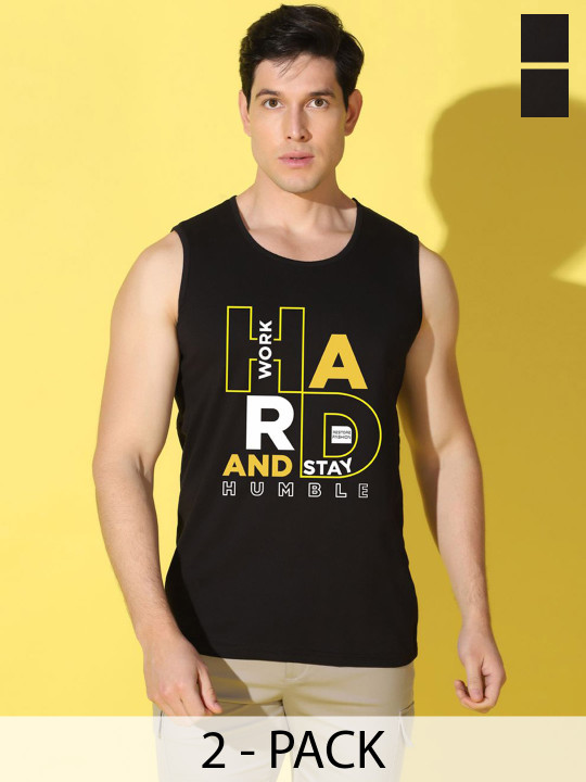 WOOSTRO Pack Of 2 Printed Combed Cotton Gym Vests