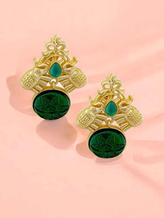 TISHUL JEWELS Gold-Plated Artificial Stones Studded Animal Shaped Drop Earrings